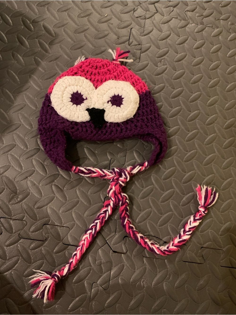 Handmade Owl Crochet Earflap Hat Pink Purple